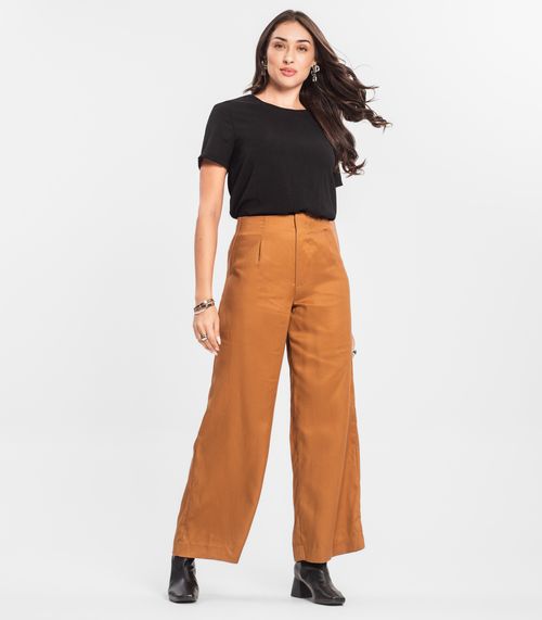 Calça Feminina Pantalona Em Sarja Endless Marrom