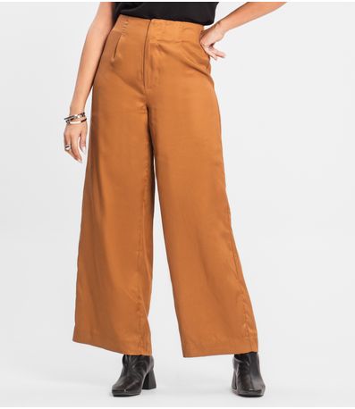 Calça Feminina Pantalona Em Sarja Endless Marrom