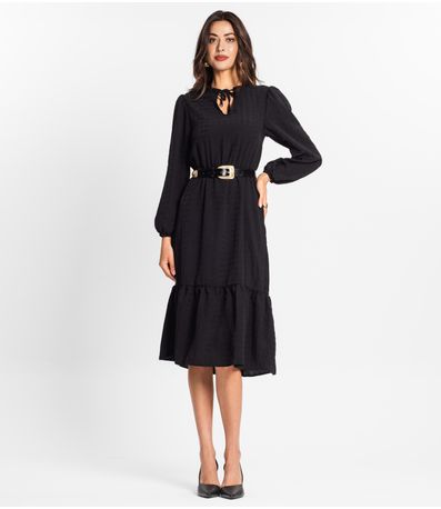 Vestido Midi Feminino Manga Longa Endless Preto