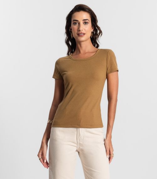 Blusa Feminina Manga Curta Canelada KO Marrom
