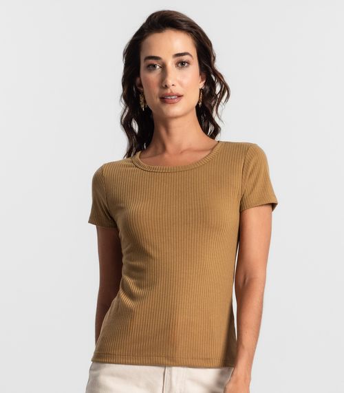 Blusa Feminina Manga Curta Canelada KO Marrom