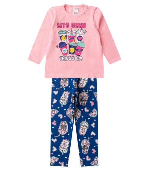 Conjunto Menina Em Cotton Manga Longa Kappes Rosa