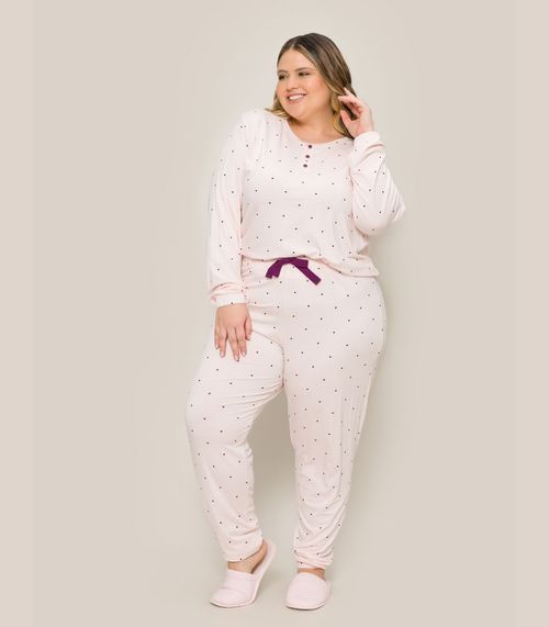 Pijama Feminino Plus manga Longa Evanilda Bege