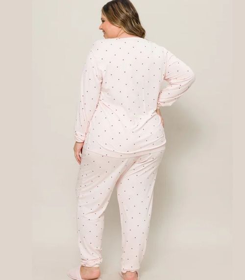 Pijama Feminino Plus manga Longa Evanilda Bege
