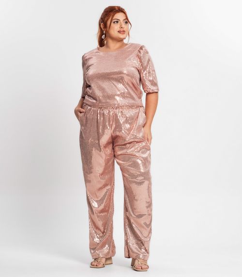 Calça Feminina Plus Size Em Paetê Secret Glam Rosa