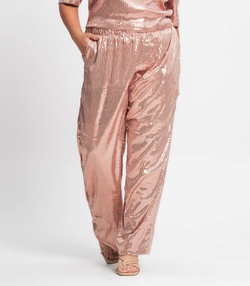 Calça Feminina Plus Size Em Paetê Secret Glam Rosa