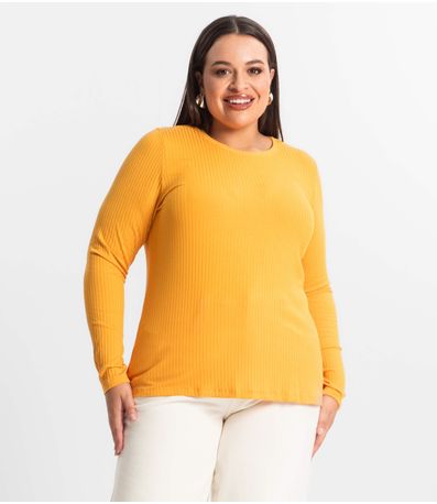 Blusa Manga Longa Ribana Canelada Secret Glam Amarelo