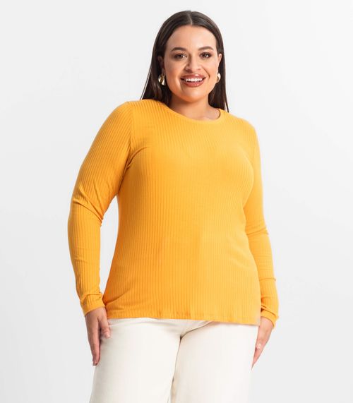 Blusa Manga Longa Ribana Canelada Secret Glam Amarelo