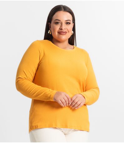 Blusa Manga Longa Ribana Canelada Secret Glam Amarelo