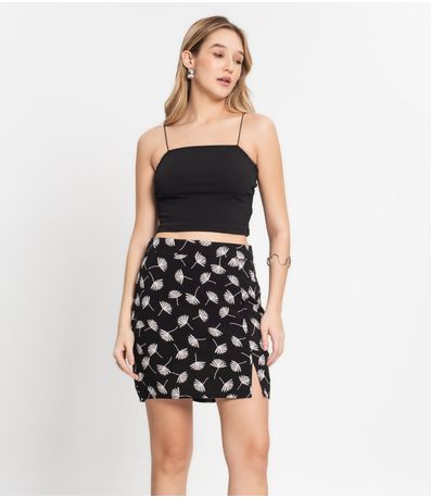 Conjunto Feminino Saia Estampada e Cropped Select Preto