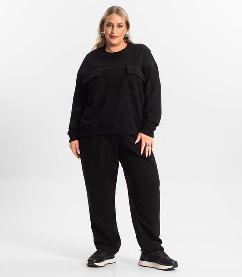 Conjunto Plus Size Blusão Com Calça Secret Glam Preto