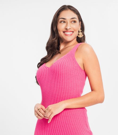 Vestido Feminino Com Fenda Tricot Select Rosa