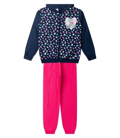 Conjunto De Moletom Menina Com Capuz Kappes Azul