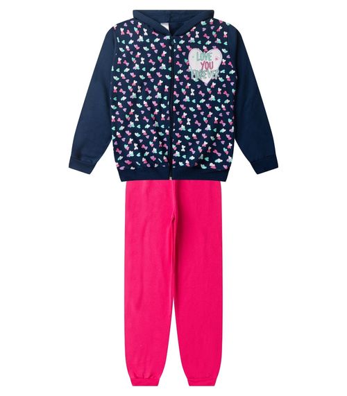 Conjunto De Moletom Menina Com Capuz Kappes Azul