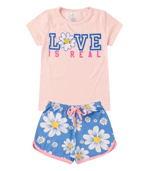 Conjunto Menina Cotton Estampado Kappes Rosa