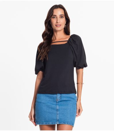 Blusa Feminina Manga Bufante Malha Soft Endless Preto