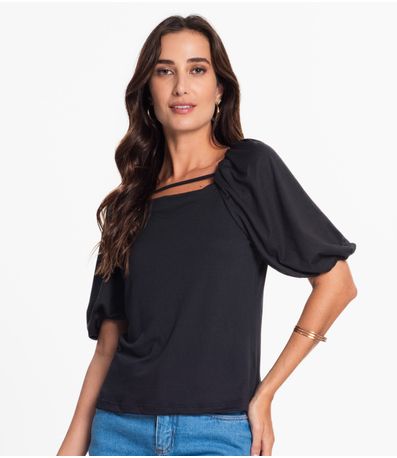 Blusa Feminina Manga Bufante Malha Soft Endless Preto