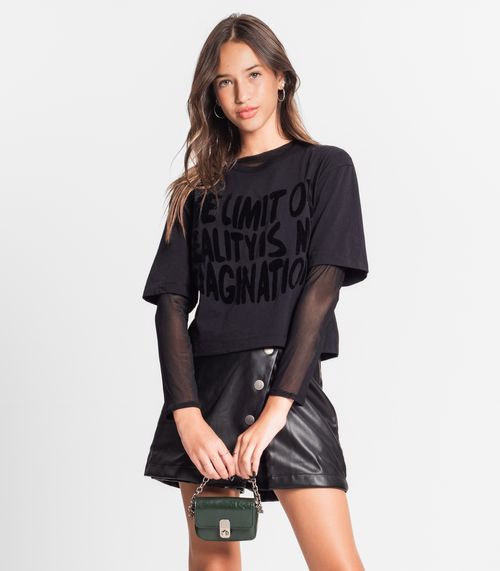 Blusa Juvenil Feminina Com Sobreposição Minty Preto