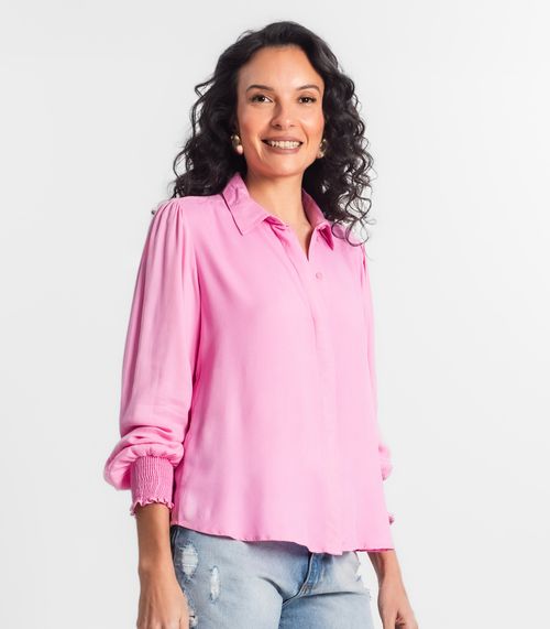 Camisa Feminina Manga Longa Punho Lastex Select Rosa