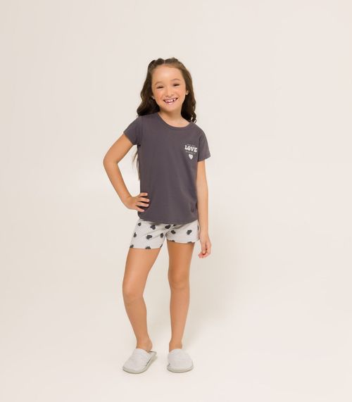 Pijama Menina Manga Curta Meia Malha Evanilda Cinza