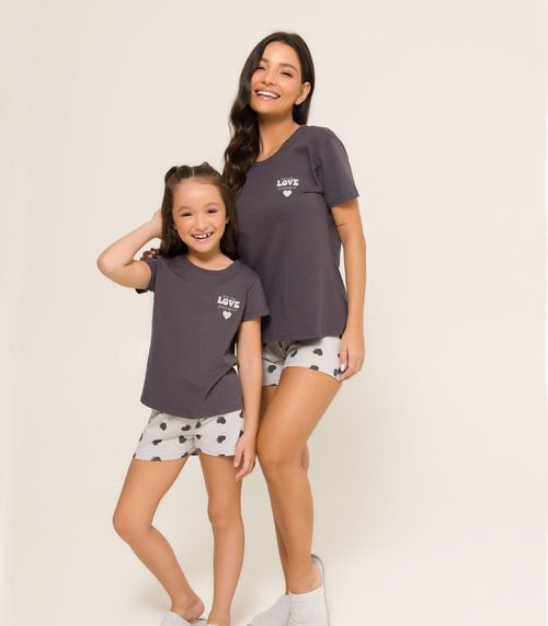Pijama Menina Manga Curta Meia Malha Evanilda Cinza