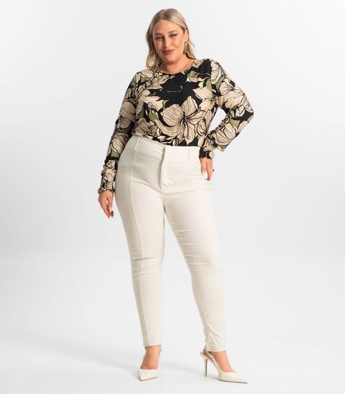Calça Feminina Plus Size Em Bengaline Secret Glam Bege