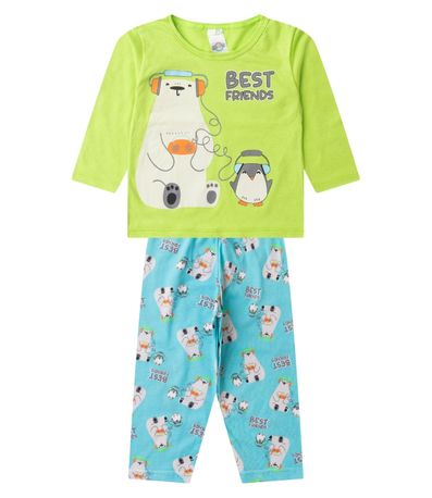 Pijama Menino Manga Longa Brilha No Escuro Kappes Verde