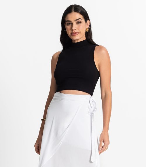 Blusa Sem Manga Gola Alta Em Ribana Algodão Select Preto