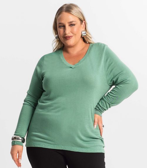 Blusa Manga Longa Visco Tricot Secret Glam Verde