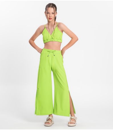 Calça Juvenil Feminina Em Crepe Light Minty Verde