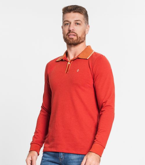 Camisa Polo Masculina Manga Longa Diametro Laranja