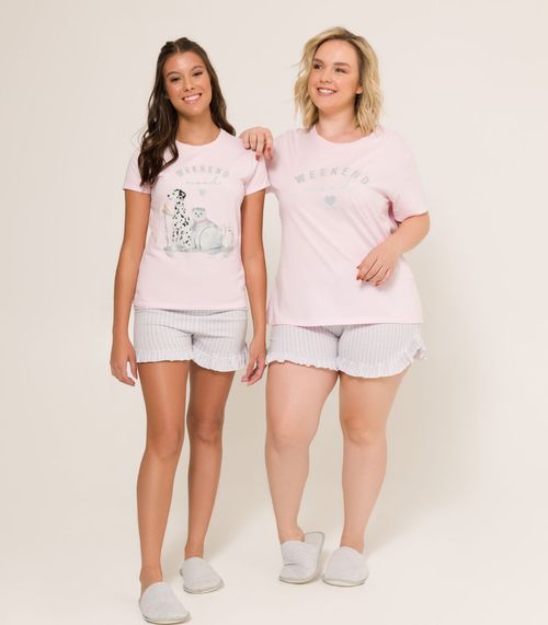 Pijama Feminino Manga Curta Meia Malha Evanilda Rosa