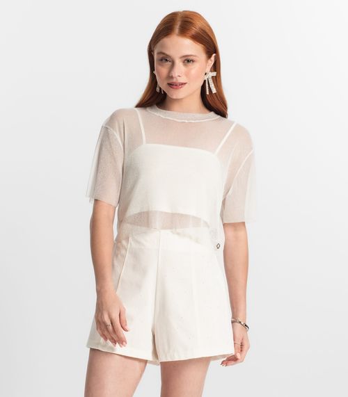 Blusa Com Sobreposição Juvenil Feminina Minty Bege