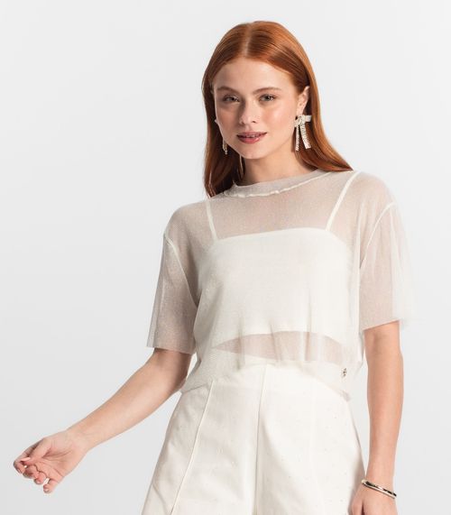 Blusa Com Sobreposição Juvenil Feminina Minty Bege
