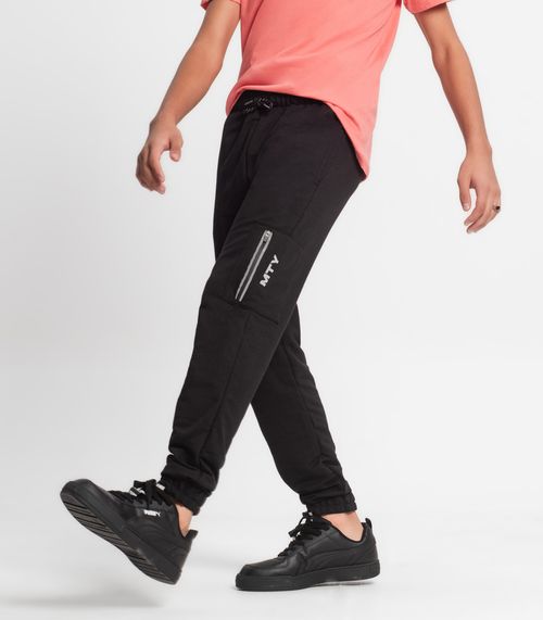 Calça Juvenil Menino Em Moletom Minty Preto