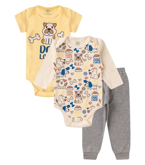Kit Body Infantil Longo 3 Peças Kappes Bege
