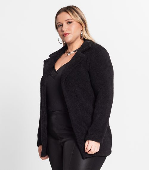 Casaco Feminino Plus Size Em Tweed Secret Glam Preto