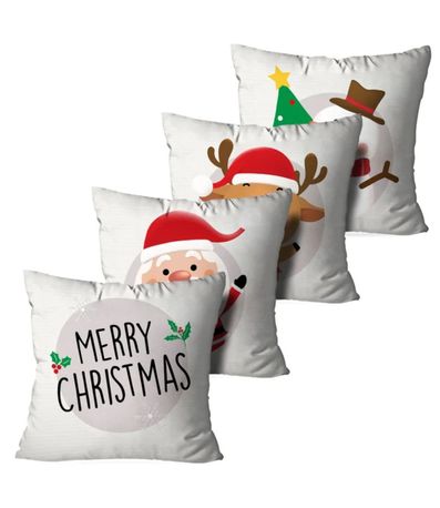 Kit 4 Capas Para Almofada De Natal Wevans Branco
