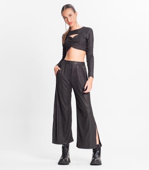 Calça Juvenil Feminina Em Ribana Canelada Minty Preto