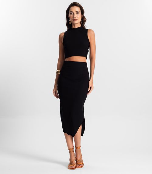 Conjunto Feminino Saia Midi E Cropped KO Preto