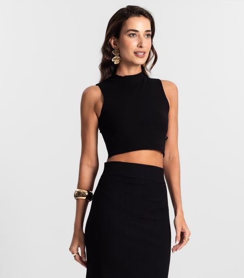Conjunto Feminino Saia Midi E Cropped KO Preto