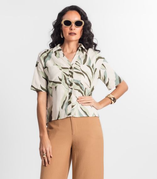 Camisa Feminina Estampada Com Botões Select Bege