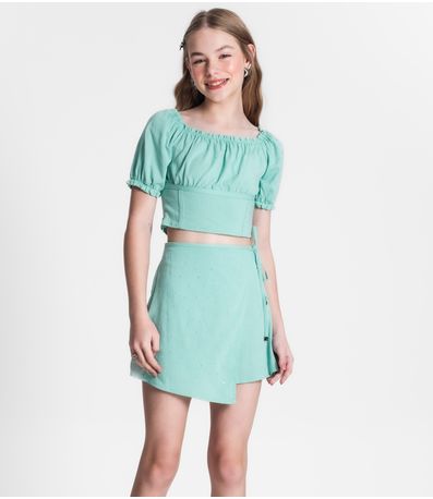 Conjunto Juvenil Blusa E Shorts Saia Minty Verde