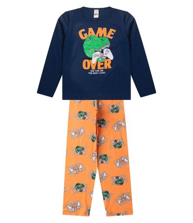 Pijama Menino Manga Longa Brilha No Escuro Kappes Azul