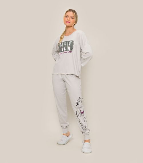 Pijama Feminino Manga Longa Evanilda Cinza