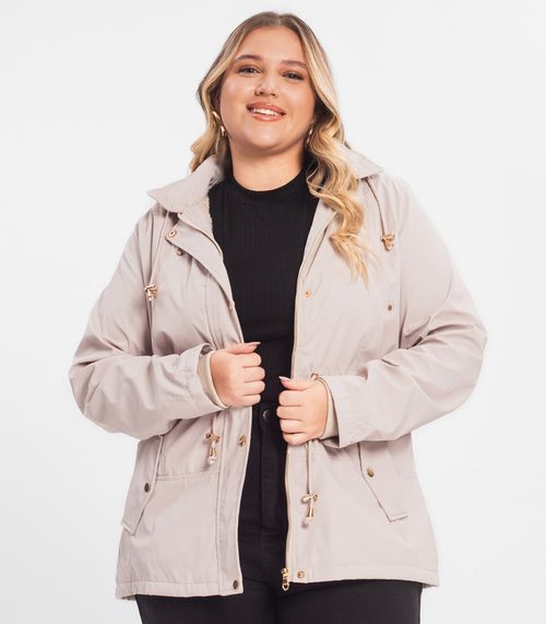 Parka Feminina Plus Size Peluciada Sea Surf Bege