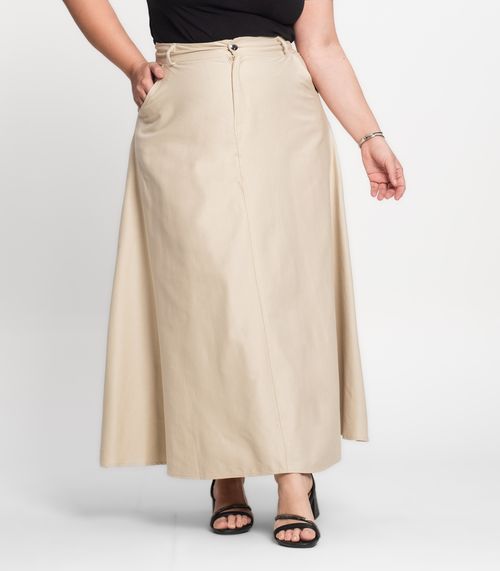 Saia Feminina Midi Godê Sarja Com Bolso Select Bege
