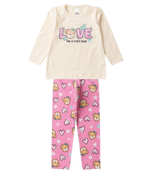 Conjunto Menina Em Cotton Manga Longa Kappes Bege