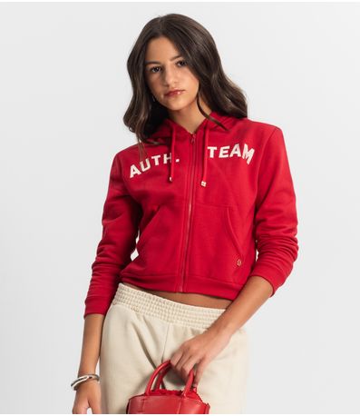 Jaqueta Juvenil Feminina Com Capuz Minty Vermelho