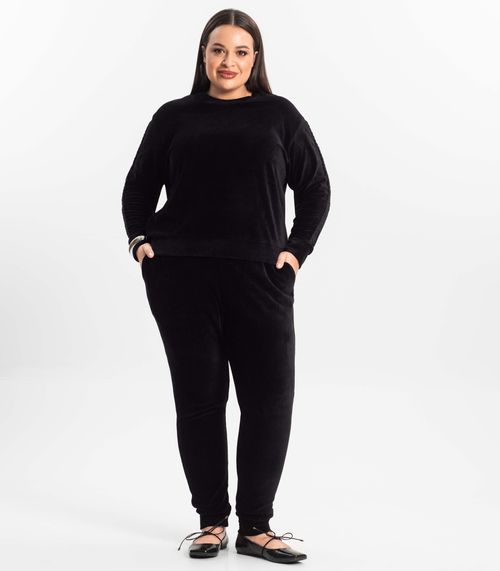 Conjunto Plus Size Casaco Com Calça Secret Glam Preto
